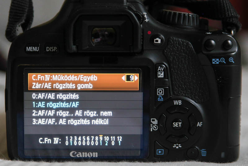 AF-ON gomb fókuszálás Canon 550D-n: zár/AE rögzítés menü