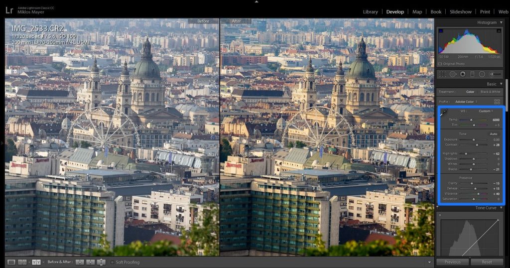 Lightroom előtte-utána RAW fotó