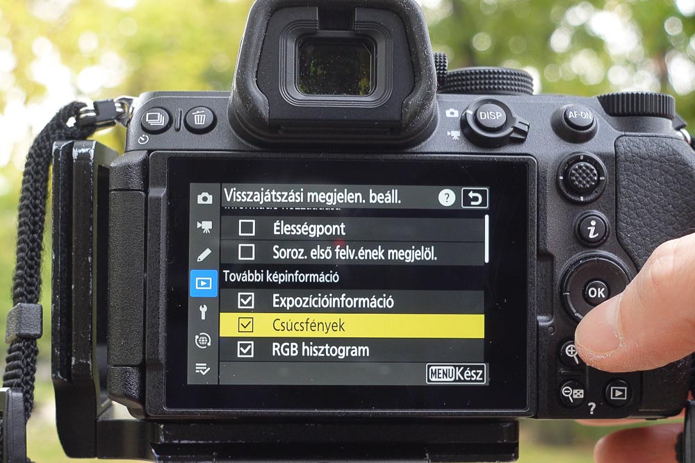Nikon Z kamerák visszajátszás megjelenítési információs beállítások