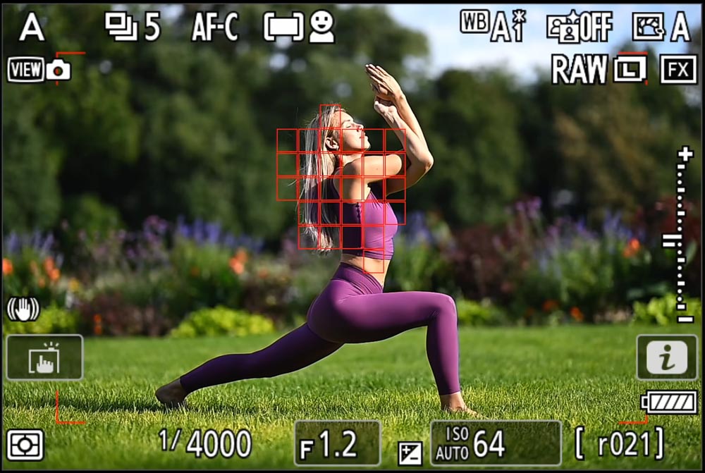 Nikon Z8 kamera élőképe jógás fotózásnál